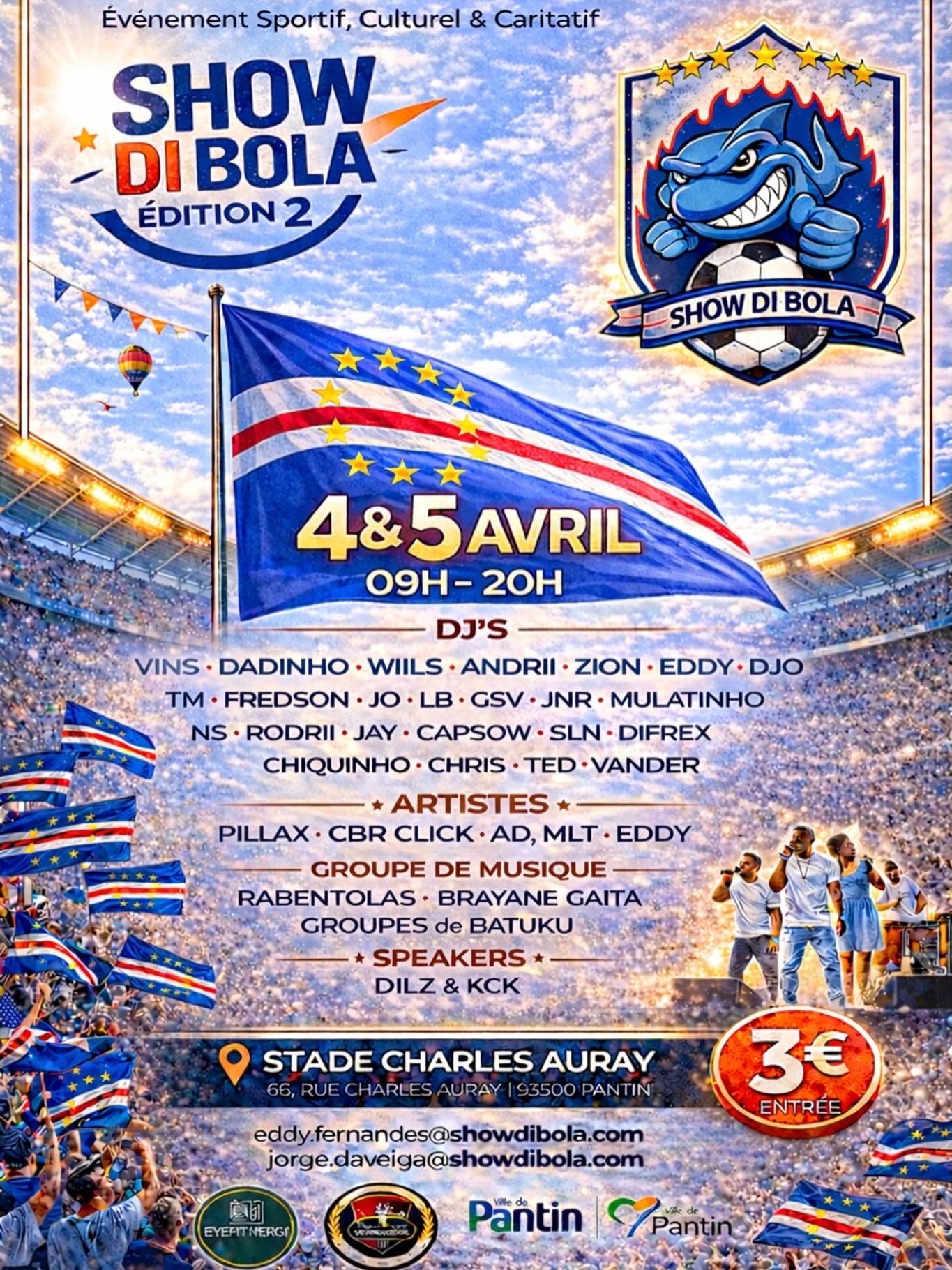 Affiche officielle Show Di Bola — 2e édition, les 4 et 5 avril 2026 à Pantin